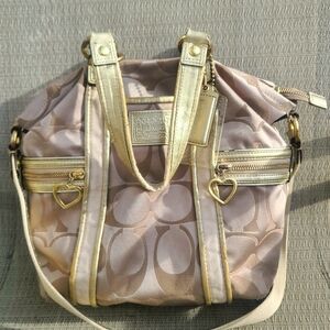 Coach Gold Satin Poppy Glam Tote Bag